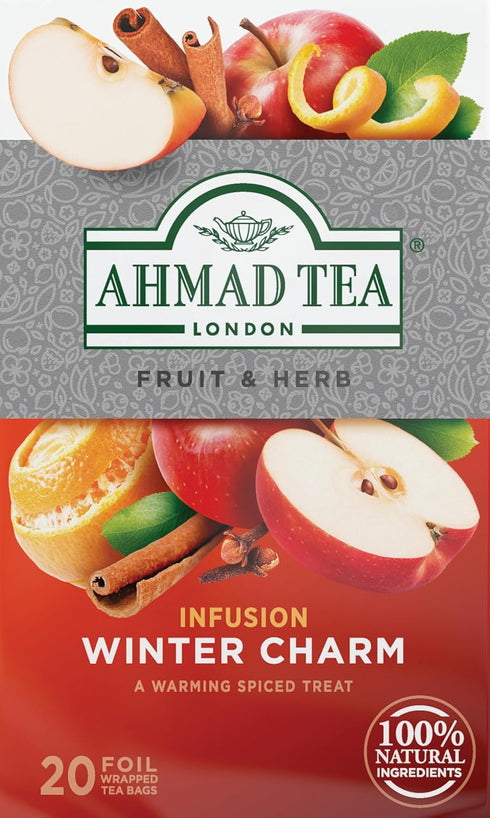 Ahmad Tea Herbal Tea, Apple, Cinnamon, & Orange Peel 'Winter Charm' Teabgas, 20 ct (Pack of 1) - Decaffeinated & Sugar-Free...