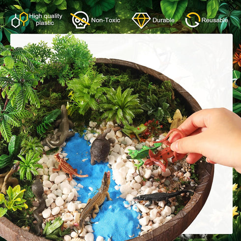 Sratte 26 Pcs Amphibious Animals Figurines Toys Diorama Project Kit Plastic Reptile Lizard Snake Alligator Playset Cake Toppers Model Trees Kit fo...