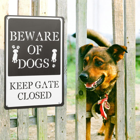 2 Pieces Beware of Dog Sign Funny Warning Decor Beware of Dogs Keep Gate Closed Signs Metal Rust Free Warning Signs Metal Tin Signs for Fence Lawn...