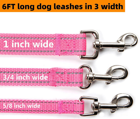 2-Pack 6FT Reflective Dog Leash for Large&Medium and Small Dogs, Strong and Durable Nylon Leashes for Walking and Training, 6 Foot Dog Leash with ...