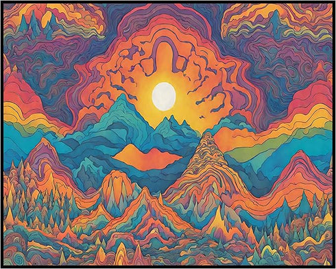 Posterizer 1 pcs- psychedelic funky hippie colorful landscap 6-Abstract & Modern Art-Fantasy & Fiction Art- Living Room Bedroom Decor- unframed wa...