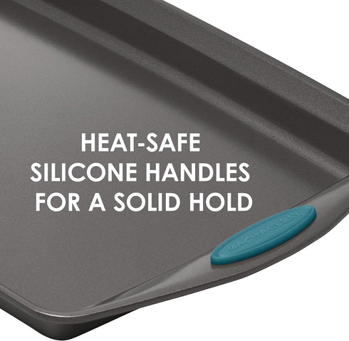 Rachael Ray Yum-o! Bakeware Oven Lovin' Nonstick Loaf Pan, 9-Inch by 5-Inch Steel Pan, Gray with Marine Blue Handles...