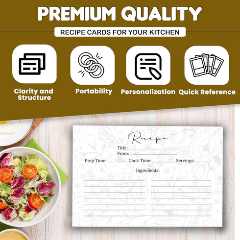 Blank Recipe Cards Double Sided 4x6 - Set of 50 thick Black and White Florals Farm Recipe Cards 4x6- Recipe Cards for Bridal Shower and Mother's D...