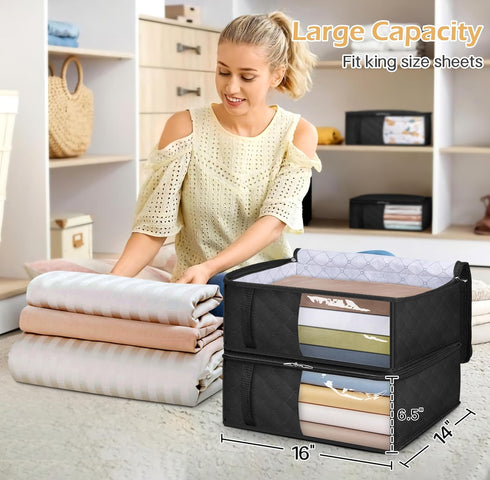 MISSLO Bed Sheet Organizers and Storage Queen/King Size Sheet Folder 4 Pack Linen Closet Organizer with Clear Window Blanket Storage Bags for Beds...