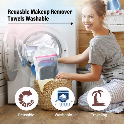Makeup Remover Cloth, 7 Colors Makeup Towels Face Washcloth, Makeup Remover Pads Reusable Washable, Facial Cloths Clean Towels for Face Eye Skinca...
