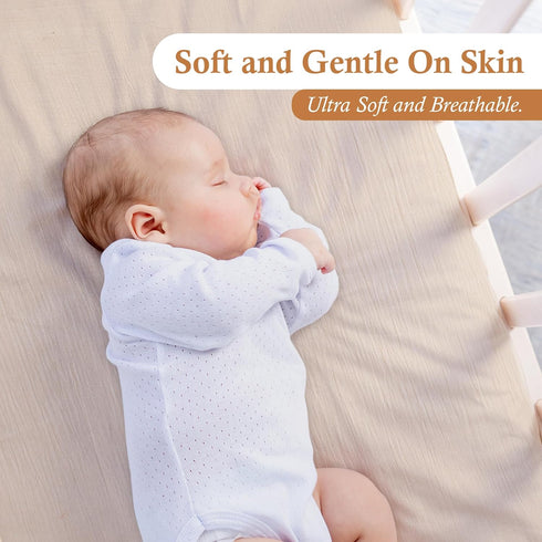 Moonybaby Baby Crib Sheet – Crinkle Muslin 100% Organic Cotton Crib Sheet Unisex - for Standard Crib and Toddler Mattresses (Light Tan)...