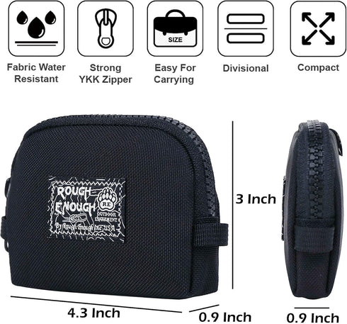 Rough Enough Small Coin Purse Card Wallet Keychain Pouch for Men Women with Zipper Neck Lanyard Black Cordura Water Repellent...