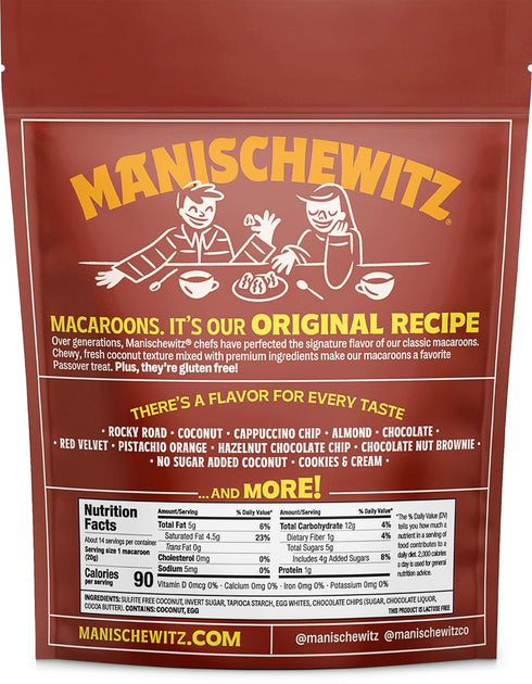 Manischewitz Chocolate Chip Macaroons, 10oz Resealable Bag, Gluten Free, Kosher For Passover...
