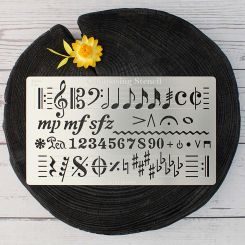 Aleks Melnyk No.424 Metal Stencil, Song Writer's Composing Template for Music Notes, 1 PC, Large Symbols, Bullet Journaling, Bookmark, Engraving W...