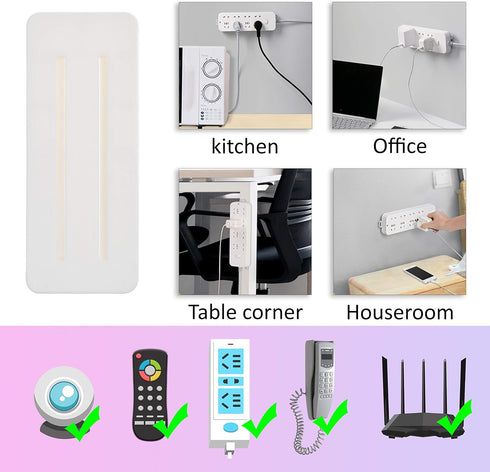 Self Adhesive Power Strip Holder 4 Pack - No Drill Extension Block Wall Mount Fixator - Easy to Install Sliding Design - for Home, Kitchen, Office...