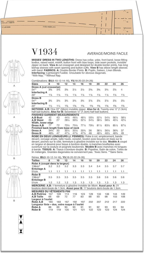 Vogue Misses' Button-Front Dress Sewing Pattern Packet, Design Code V1934, Sizes 18-20-22-24-26, Multicolor...
