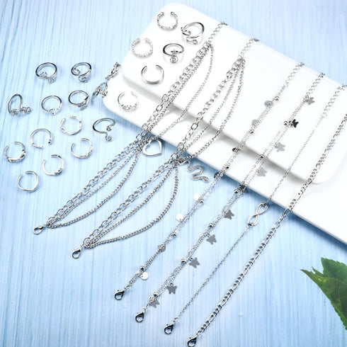 ORAZIO Toe Rings and Ankle Bracelets for Women Silver Rose Gold Plated Anklet Toe Rings Cute Layered Anklets Open Tail Rings Adjustable Beach Foot...