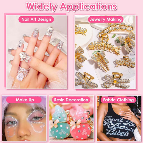Audab B7000 Jewelry Adhesive Glue with Rhinestones for Crafts, 2100Pcs Flat Back Gems Crystal Rhinestones with Tweezer Dotting Tools Clear Glue fo...