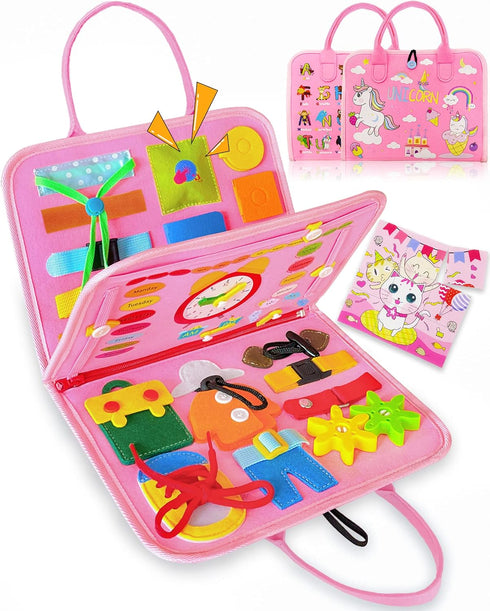 Exorany Busy Board Montessori Toys for 1 2 3 4 Year Old Girls & Boys Birthday Gifts, Sensory Toys for Toddlers 1-3, Educational Travel Toys, Presc...