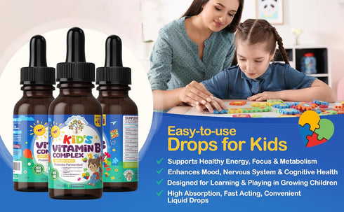 Autistic UpBeat: Kid's Vitamin B Complex | Kid-Friendly Drops | Unlfavored | B1, B2, B3, B6, B7, B9 & Methyl B12 | Brain Function, Focus, Metaboli...
