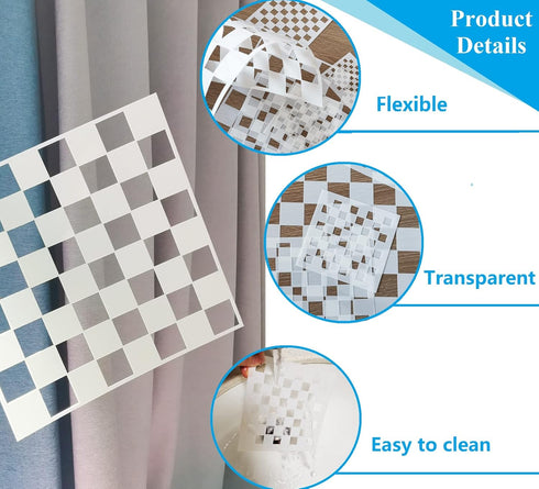 6pcs Reusable Check Painting Stencils, Small Square Plaid Stencils,Plastic Art Craft Checkerboard Templates,DIY Home Décor Card on Wood Wall Fabri...