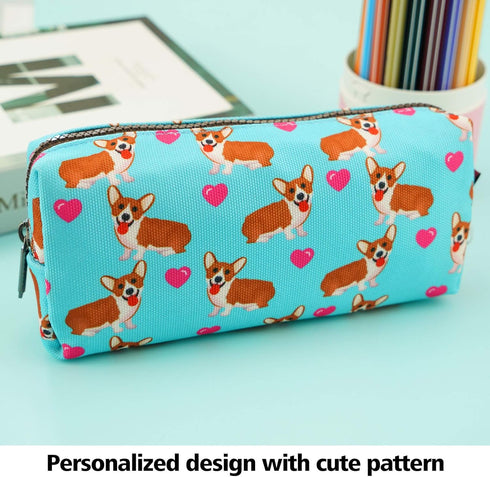 LParkin Kawaii Corgi Dogs Large Capacity Cute Gadget Canvas Pencil Case Pen Bag Pouch Box Stationary Case Makeup Cosmetic Bag...