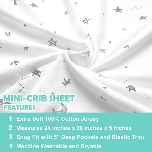 TL Care 100% Natural Cotton Fitted Mini Crib Sheet 38" x 24" - Soft & Breathable Small Nesting Portable Crib Sheet, Fits Pack N Play Mattresses, S...