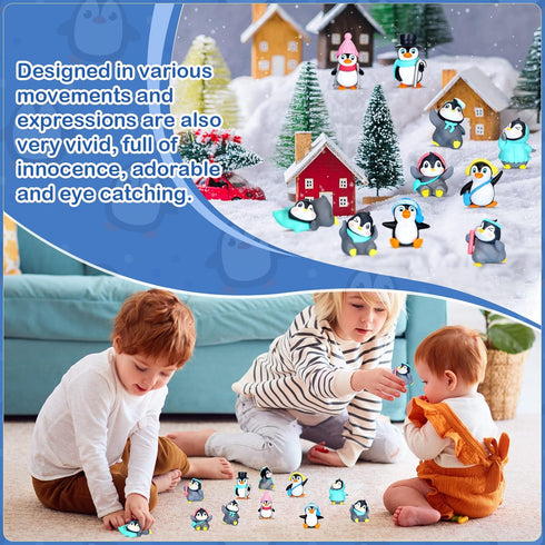Macarrie 30 Pcs Penguin Figurines Cute Penguin Characters Toys Mini Penguin Figurines Collection Playset Mini Cartoon Penguin Cake Topper Winter P...