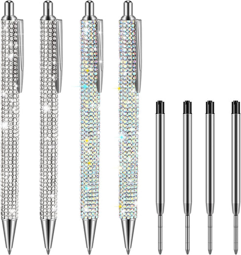 4 Pcs Bling Pen Rhinestone Pen Diamond Pens Metal Ballpoint Pens Bedazzled Pen 4 Pcs 1.0mm Pen Refills for Women Office Birthday Kids Students Gif...
