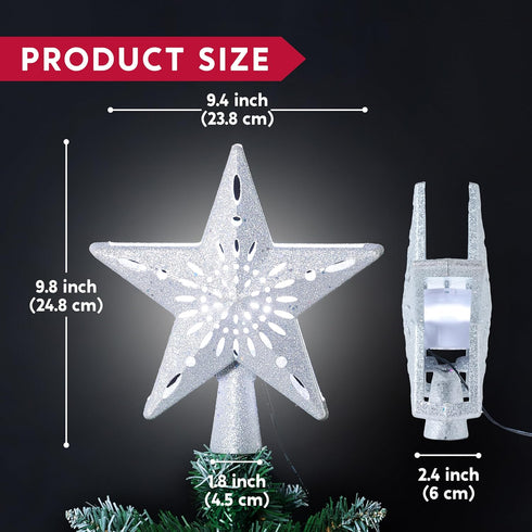 Joiedomi Christmas Silver Star Tree Topper Lighted with Projector, Built-in LED Rotating Lights, 3D Glitter Xmas Decorations for Party Holiday Ind...
