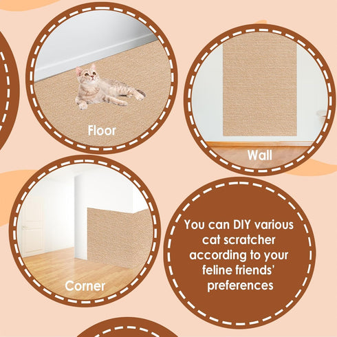 Trimmable Self-Adhesive Cat Scratch Carpet Mat 11.8."x11.8(5 Pack), Cat Scratch Furniture Protector, Replacement for Cat Tree Shelf Shelves Cat Sc...