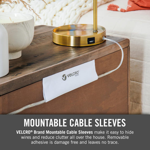 VELCRO Brand Cable Sleeves. Organize Messy Wires on Desk, Behind TV or Game Console. 16-Inch (2x8in) White. Removable Adhesive Mounts to Smooth Su...