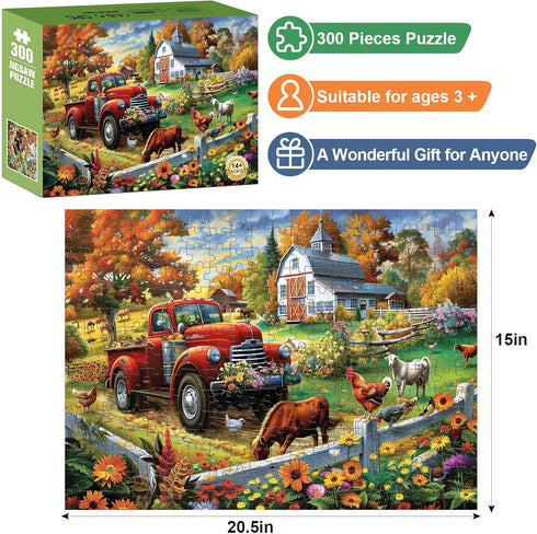 300 Pieces Jigsaw Puzzle for Adults,Country Life Puzzle 300 Pieces Highlights The Agricultural Life and Rural Beauty - Thick,Sturdy Pieces Challen...