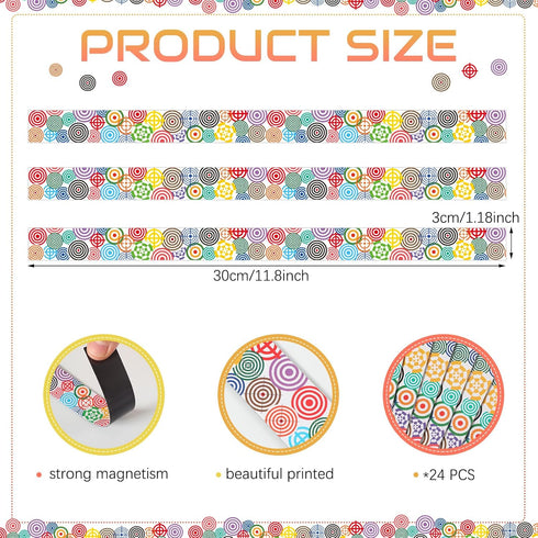 24 Pieces Magnetic Strips Retro Magnetic Border for Classroom Whiteboard Bulletin Board Decorative Magnetic Strips with Adhesive Magnetic Borders ...