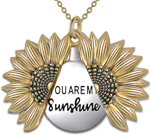 MyLittleSunflower - You are My Sunshine Necklace - Sunflower Necklace Locket with Engraved Hidden Message Pendant for Women, Mother, Daughter...