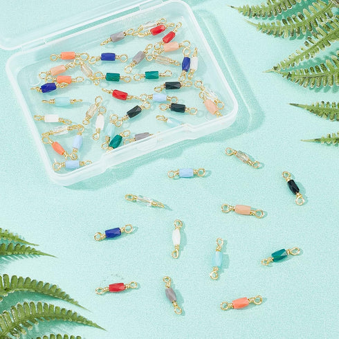 SUPERFINDINGS 12 Colors Glass Connectors 48Pcs Electroplated Crystal Faceted Beads Linking Charms Rhinestone Charm Links with Brass Findings Golde...