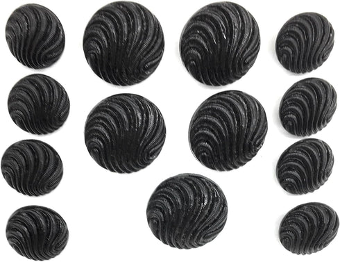 13 Jet Black Buttons Sets for Dress Blazers etc Jet Glass Sea Shell Design...