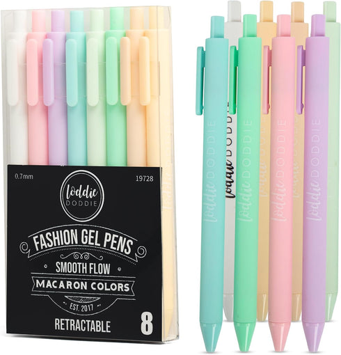 Loddie Doddie Macaron Colors Gel Pens for Journaling and Note Taking - 8 Pack, 0.7 mm Medium Point Smooth Writing Retractable Pens, No Bleed Non S...