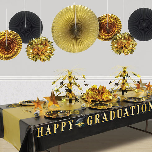 Beistle 10 Piece Black & Gold Paper and Metallic Foil Round Decorative Fans For New Year’s Eve Party Awards Night Decorations Birthday Party Suppl...
