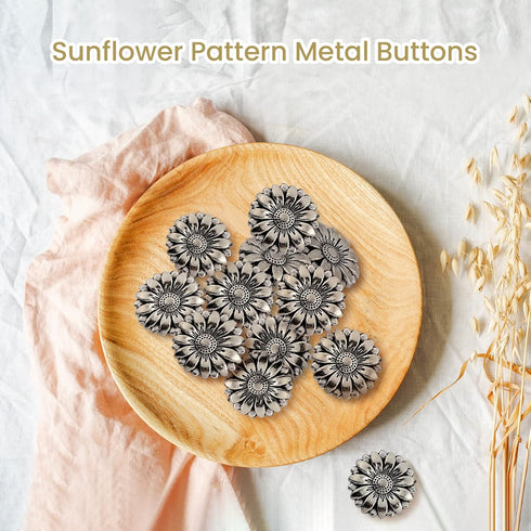 NUOMI 50 Pieces Round Metal Buttons Silver Tone Shank Button Sunflower Carved Sewing Buttons with Single Hole for Craft Coat Suit Blouse Clothing ...