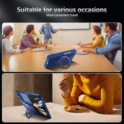 Rugged Phone Case for Samsung Z Fold 4 Case with Ring Magnetic Fits Wireless Charger, 2 in 1 Soft TPU and Hard PC Cover Samsung Galaxy Z Fold 4 Ca...