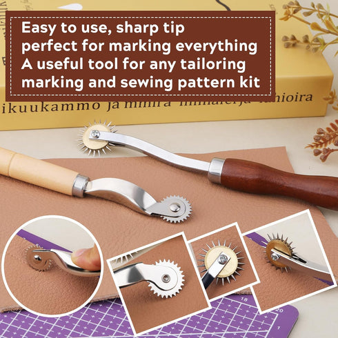 JNENERY 4PCS Tracing Wheel Sewing Tool?Professional Stitch Marking Spacer?Wood and Stainless Steel Pounce Wheel,Pounce Wheel for Sewing Patterns w...