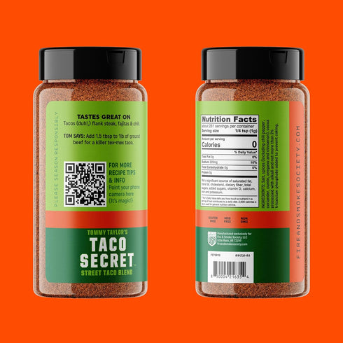 Fire & Smoke Society Taco Secret Taco Seasoning Mix | XLarge Bottle | Fajita Seasoning Mix, Carnitas, Meat, Mexican Spice Blend | MSG Free, Gluten...