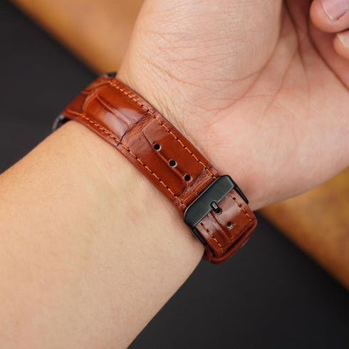 Brown Light Crocodile Leather Band Compatible for Apple Watch 41mm Iwatch Screen Protector Case Men Alligator Replacement Strap Smartwatch Series ...