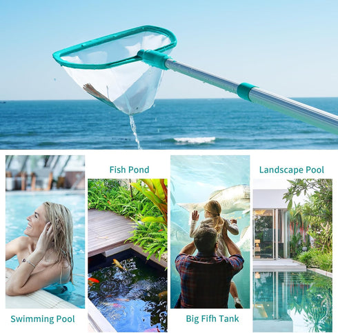 Pool Skimmer - Pool Net with 3 Section Pole, 48", Pool Skimmer Net with Fine Mesh Net, Telescopic Aluminum Pole, Plastic Frame, Ultra-fine Pool Sk...