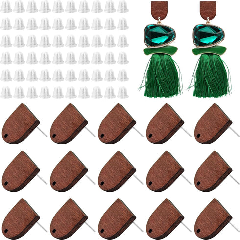 Oubaka 60Pcs Wooden Stud Earrings Posts with Loop for Jewelry Making,Half-Oval Wood Earrings Posts Earring Findings Earring Pin Studs with 100pcs ...
