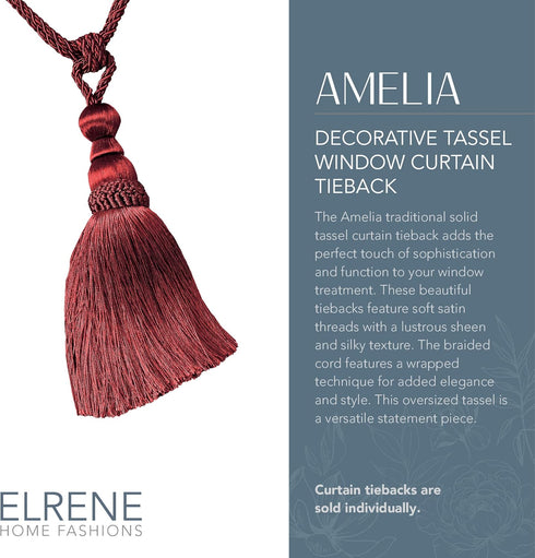 Elrene Home Fashions Amelia Decorative Tassel Window-Curtain Tieback, 24 Inches, Red...