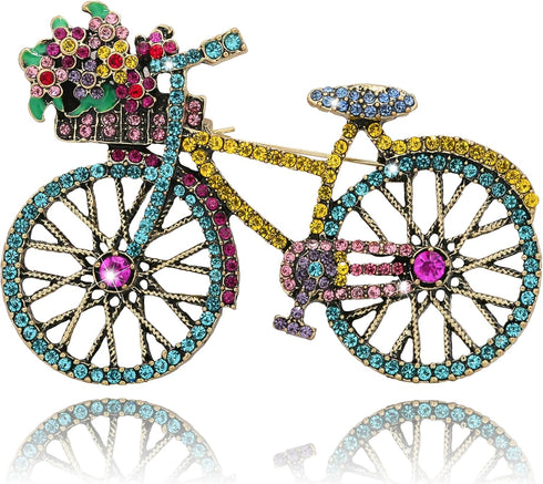 Crystal Rhinestone Creative Bicycles Brooch Pin for Women Retro Elegant Handmade Blue Brooches Pins Classic Wedding Fashion Jewelry Accessories Gi...