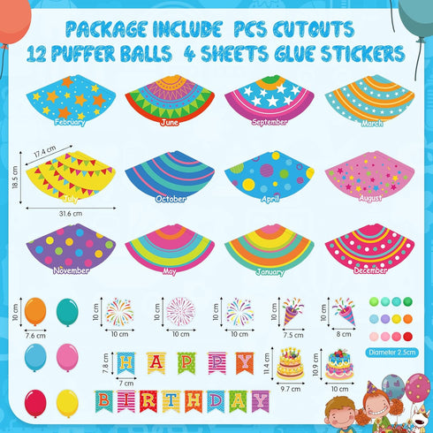 Fulmoon 48 Pcs Happy Birthday Bulletin Board Set Monthly Hat Birthday Cutouts Birthday Hat Bulletin Board Birthday Calendar Balloon Cutouts Classr...