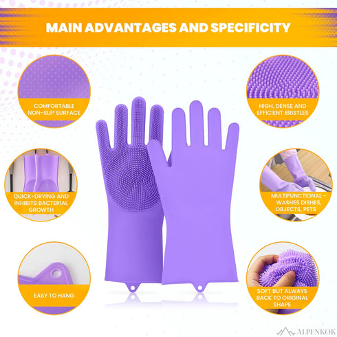 Silicone Dishwashing Gloves for Washing Dishes - Reusable Rubber Gloves for Cleaning The Home Dish Gloves for Dish Wash Pet Care Car Washing - Kit...