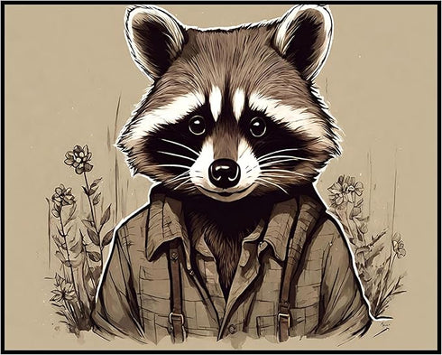 Posterizer 1 pcs- Portrait of a raccoon with clothes on-Art for Animal Lovers-Floral Botanical Art- Gift for Men Women Entrepreneur Teens-Living R...
