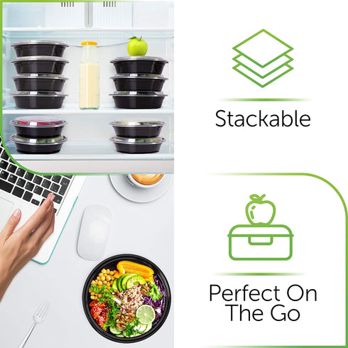 PrepNaturals Reusable Plastic Containers with Lids, 10 Pack, Black, Meal Prep Bowls, Lunch Containers, BPA, PVC and Phthalate Free, Microwave and ...