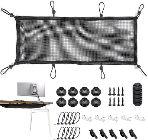 Under Desk Cable Management Net, 36PCS Under Table Cord Management Mesh Organizer Flexible Wire Hiders, Extra Large Capacity Wire Management Kit U...