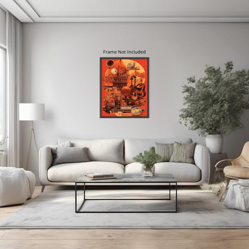 Posterizer 1 pcs-old timey instruments and buildings collage-Abstract & Modern Art-Floral & Botanical Art-Gift for Art Lovers-Decor for Home & Off...