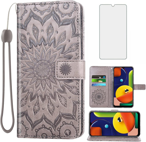 Phone Case for Samsung Galaxy A50 Wallet Cases with Tempered Glass Screen Protector Leather Magnetic Flip Cover Card Holder Stand Cell Accessories...